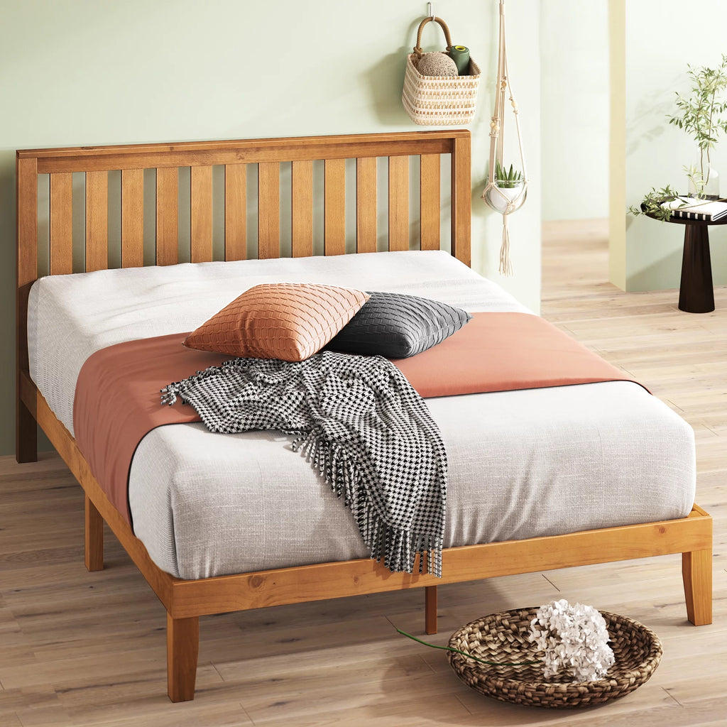 Wood Platform Bed with Headboard, Full Q980