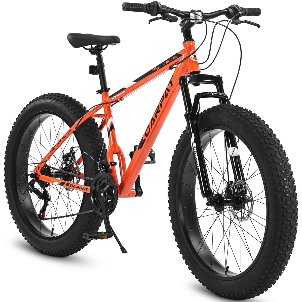 24 inch Fat Tire Mountain Bike, 7 Speeds, Dual Disc Brake, Orange B90532